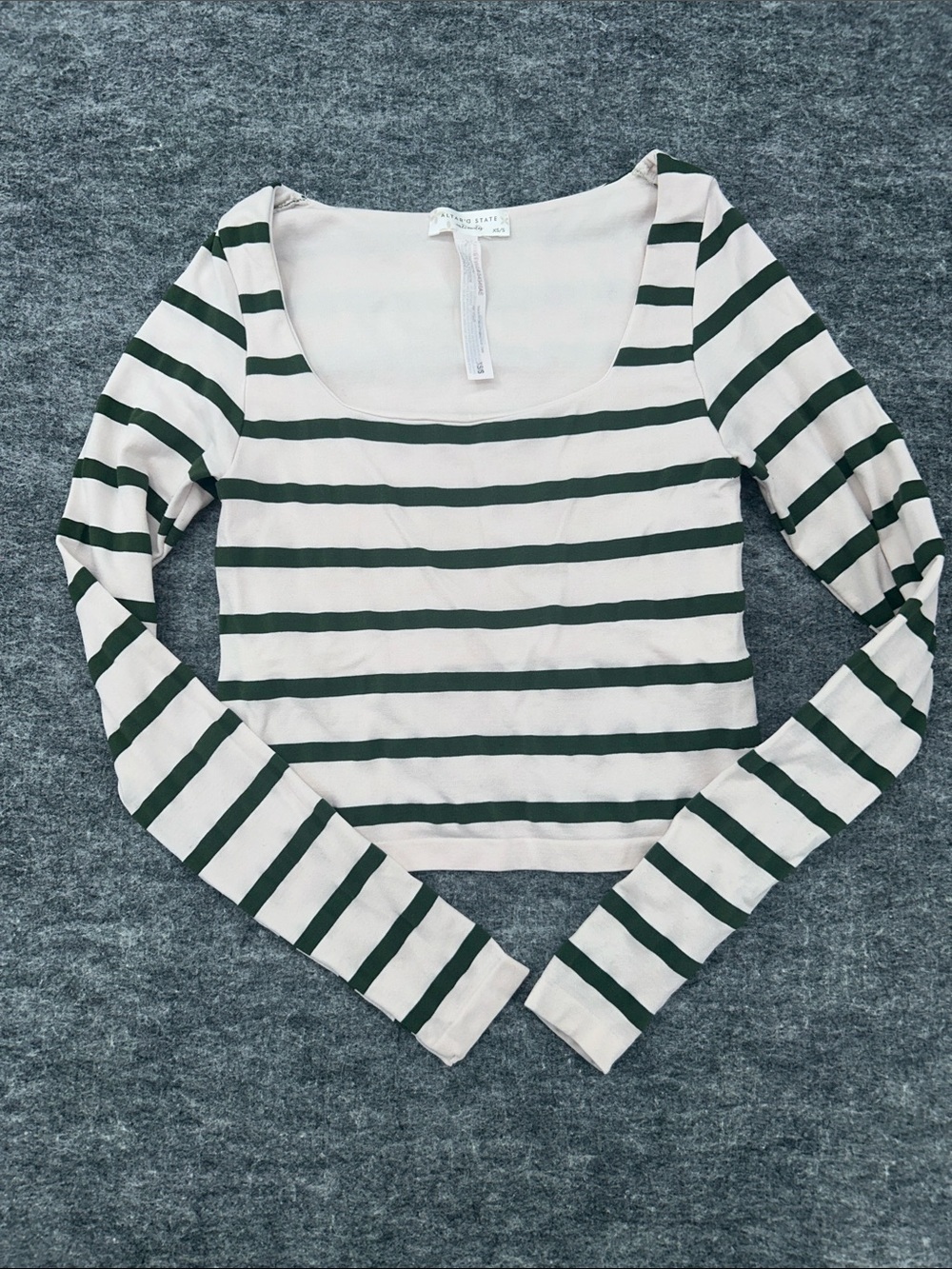 Altar'd State Long-Sleeve Too Square Neckline Striped Green White Pattern Sz XS